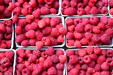 Fresh raspberries fruit background , macro close up raspberry