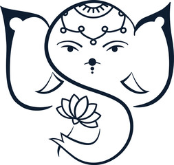 Hand drawn Traditional lord Ganesha ethnic style with lotus