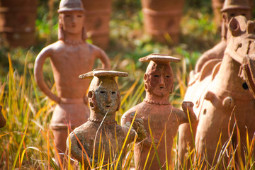traditional japaese statues in grass