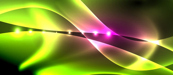 Abstract background. Shiny design neon waves with light effects, techno trendy design. Vector Illustration For Wallpaper, Banner, Background, Card, Book Illustration, landing page