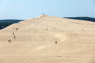 Fototapeta na wymiar Dune of Pilat, France - September 10,2018: People on the Dune of Pilat, the tallest sand dune in Europe. La Teste-de-Buch, Arcachon Bay, Aquitaine, France