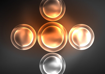 Glowing neon shiny transparent bubbles, glass circles or bio cell concept. Techno futuristic vector abstract background For Wallpaper, Banner, Background, Card, Book Illustration, landing page