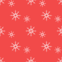 Naklejka na ściany i meble Seamless pattern with white snowflakes on red background. Vector image.