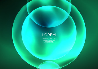 Glowing neon shiny transparent bubbles, glass circles or bio cell concept. Techno futuristic vector abstract background For Wallpaper, Banner, Background, Card, Book Illustration, landing page