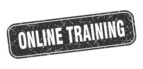 online training stamp. online training square grungy black sign.