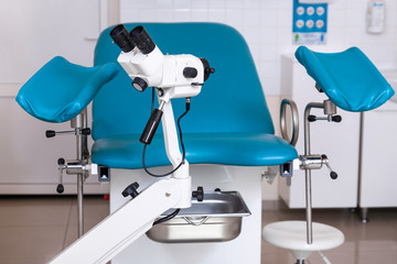 Gynecological room gynecologist chair equipment doctor female lens microscope optics