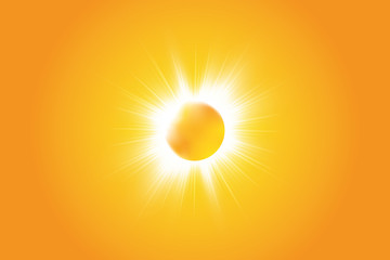 Warm sun on a yellow background. Summer. Glare. Solar rays.