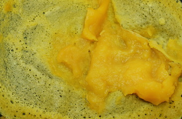 Thai mini pancake dressing  sweet custard cream or call Tokyo snack on plate