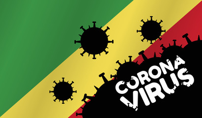 Obraz na płótnie Canvas Coronavirus in Republic of the Congo. Flag of Republic of the Congo, words Corona Virus and virus silhouette