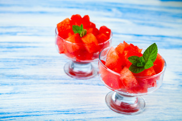 Pieces of watermelon and mint