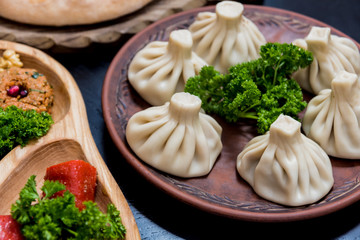 Georgian cuisine food set. Georgian restaurant. Restaurant background.