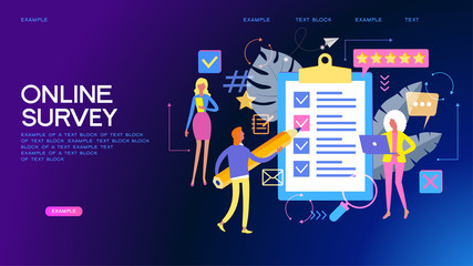 Online survey concept with characters. People making decisions. Can use for web banner, infographics, hero images. Flat isometric vector illustration. - obrazy, fototapety, plakaty