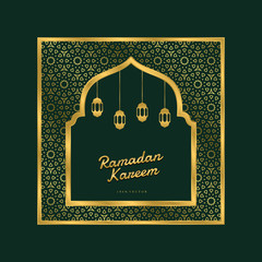 Ramadan kareem islamic greeting design background, persian motif, luxury gold background ornament wallpaper vector illustration.