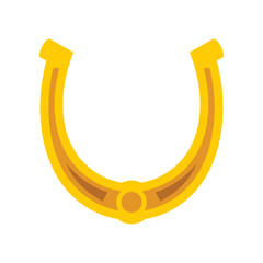 Shiny golden cartoon horseshoe vector flat icon, lucky symbol isolated on white illustration