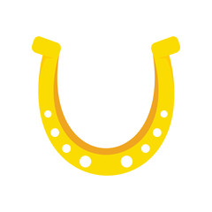 Shiny golden wild west horseshoe vector flat icon, lucky symbol isolated on white illustration