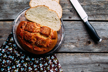 Wheat flour bread on the table