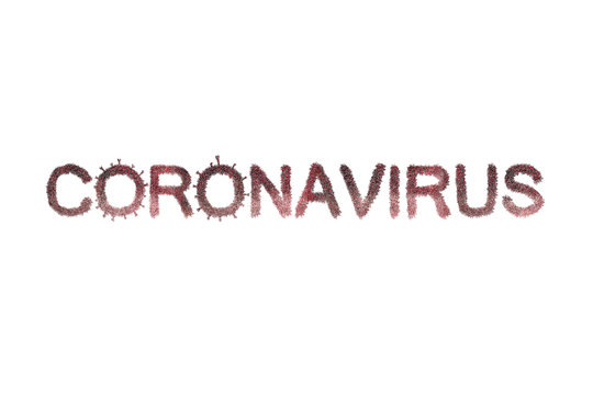 inscription coronavirus made of viruses of spores and bacteria against the background of an abstract image of a microorganism