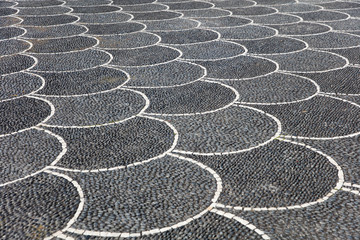 Closeup surface of blocky pattern old stone pavement