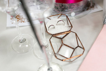 Wedding rings in a box with decor