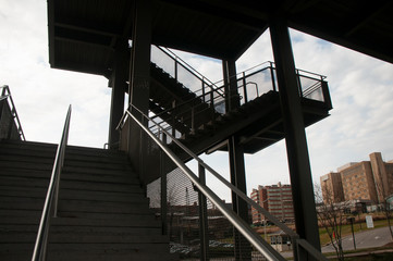 Angular/Geometric Staircase Leading to Bridge