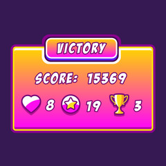 Game rating icons win victory, inscriptions for game ending, level results icon