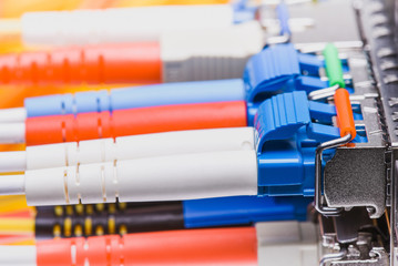 Fiber Optic cables connected to switch in data center