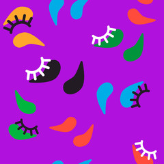 Obraz premium seamless pattern with multi-colored patches for skin care around the eyes and eyelashes on a purple background. Modern abstract design for paper, cover, fabric