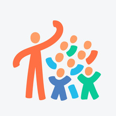 Leader with crowd of people. Vector illustration.