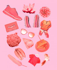 Pink colour art collage kit. Fashion aesthetic  mood