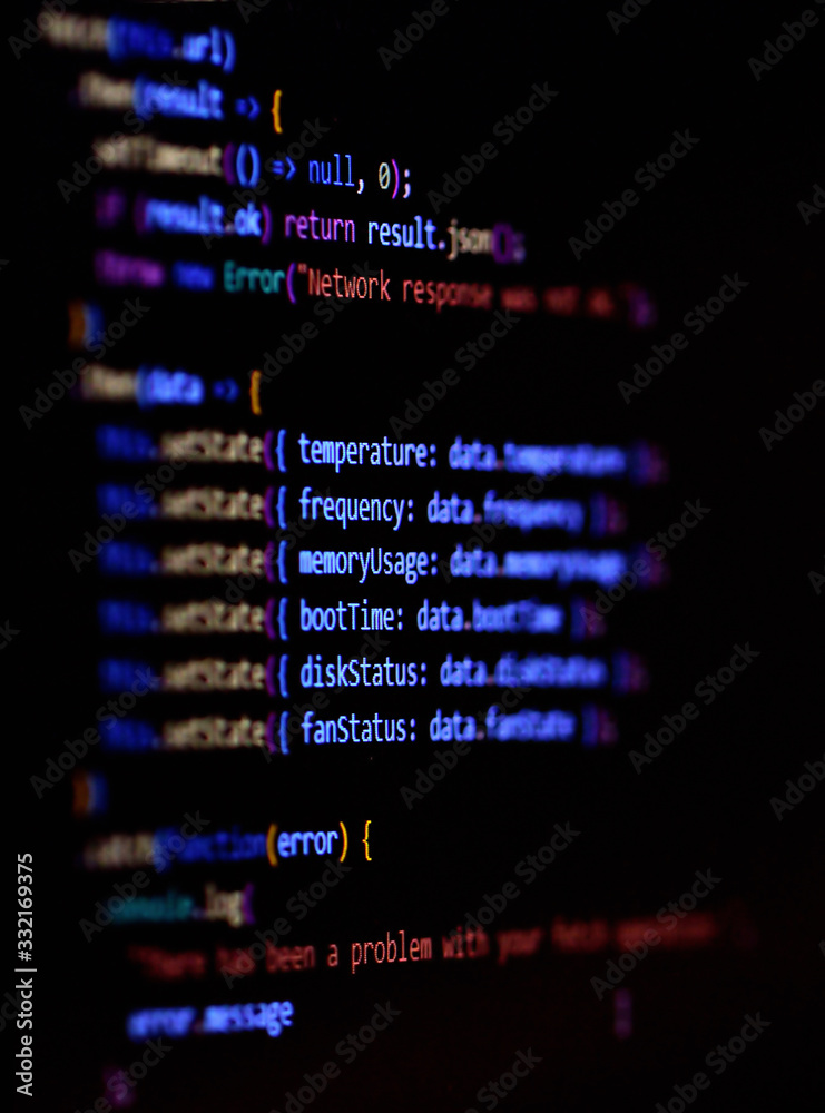 Fototapete software programming source code on computer screen.. modern javascript, typescript, ecma script cod