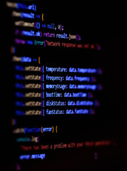 Software programming source code on computer screen.. Modern Javascript, typescript, ecma script...