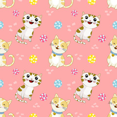 Fototapeta na wymiar Cute cats with colorful ball seamless pattern background