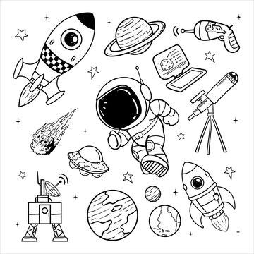 astronauts doodle hand drawn