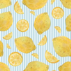 Papier Peint photo autocollant Citrons Isoler le modèle sans couture avec du citron. Fruits coupés tropicaux. Illustration acrylique dessinée à la main. Conception pour cartes, papier peint, tissu.