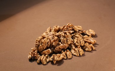 Walnut halves on table ready for food.