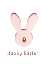 Happy easter greeting card. Creative layout made of Hole rabbit head with ears and golden egg