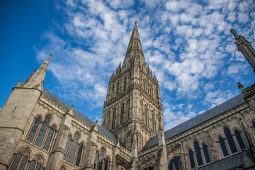 Fototapeta na wymiar Low angle of Salisbury Cathedral