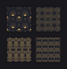 Luxury art deco seamless pattern gold black set