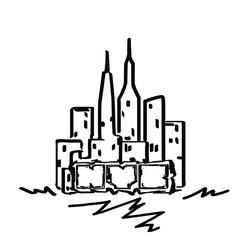 New York landscape. NYC graffiti. Doodle logo. Hand drawn. Creative cartoon design. Modern, children's style. Fashion print for clothes, cards, picture, poster, banner for websites. Vector