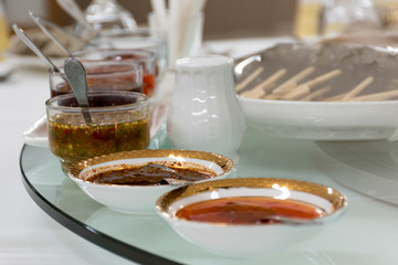 Thai food sauce on the white table