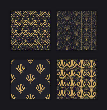 Modern art deco seamless pattern gold black set