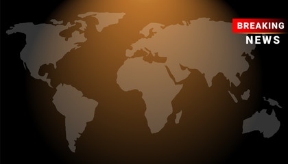 Breaking news horizontal dark border background with world map. Graphical Modern Digital illustration