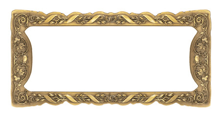 Panoramic golden frame for paintings, mirrors or photo isolated on white background
