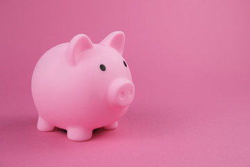 Pink piggy bank on the pink background.Concept of saving money, investment, banking or business services.