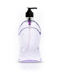 Bottle of hand sanitizer, antimicrobial liquid gel, germ prevention or antibacterial hygiene copyspace