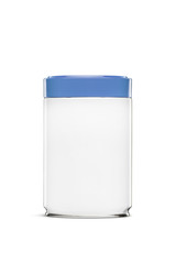 White aluminum jar with blue cap isolated on white background