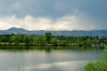 Sloan Lake in Denver with View of the Rocky Mountains