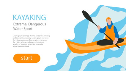 Landing page template of sport kayaking. Design concept of web page design for a kayaking website.