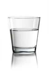 Drinking glass with water on white background