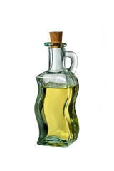 Glass oil cruet on white background